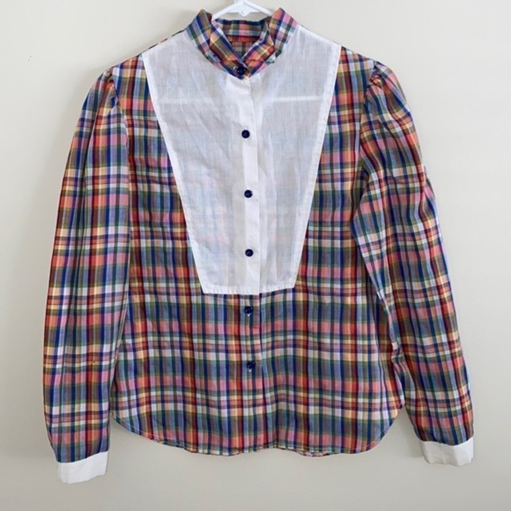 Vintage 70’s plaid prairie multi color blouse